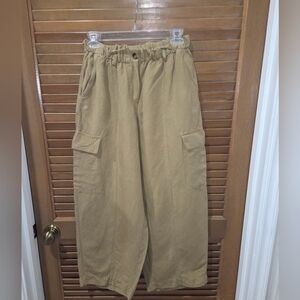 Oysho Women's High Waist Palazzo Wide Leg Cargo Beach Khaki Tan pants Capris Sml